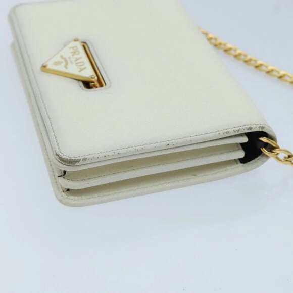 PRADA Chain Shoulder Bag Safiano leather White Gold - Picture 4 of 15